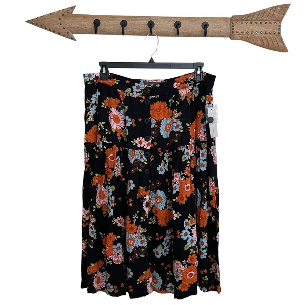 ModCloth | Black Floral Button Midi Skirt 16W NWT Cottagecore Prairie Fairy